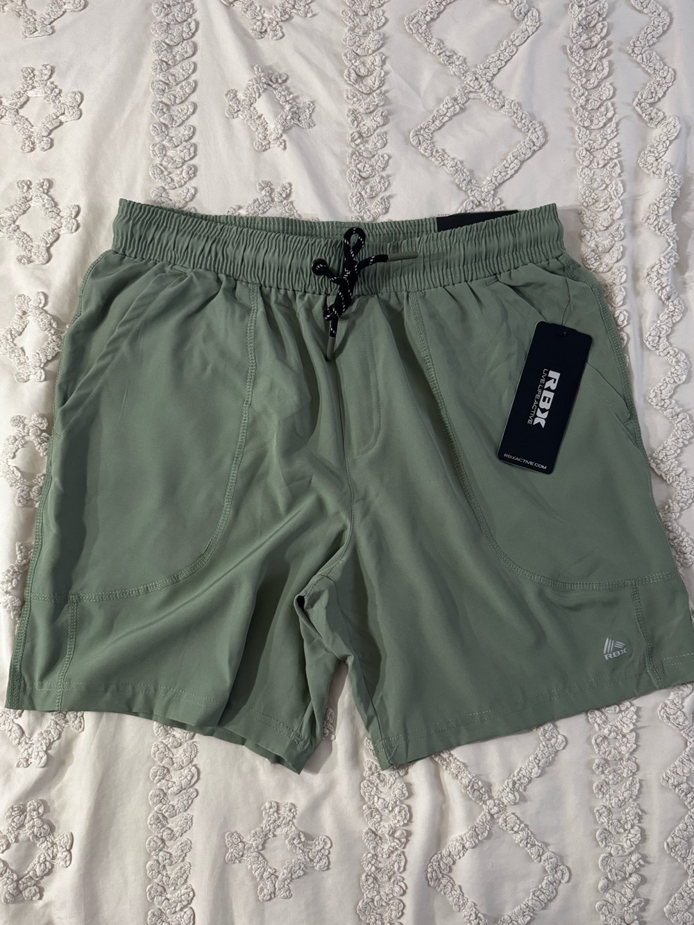 RBX Men's Athletic Shorts Sage Green with Black Drawstring